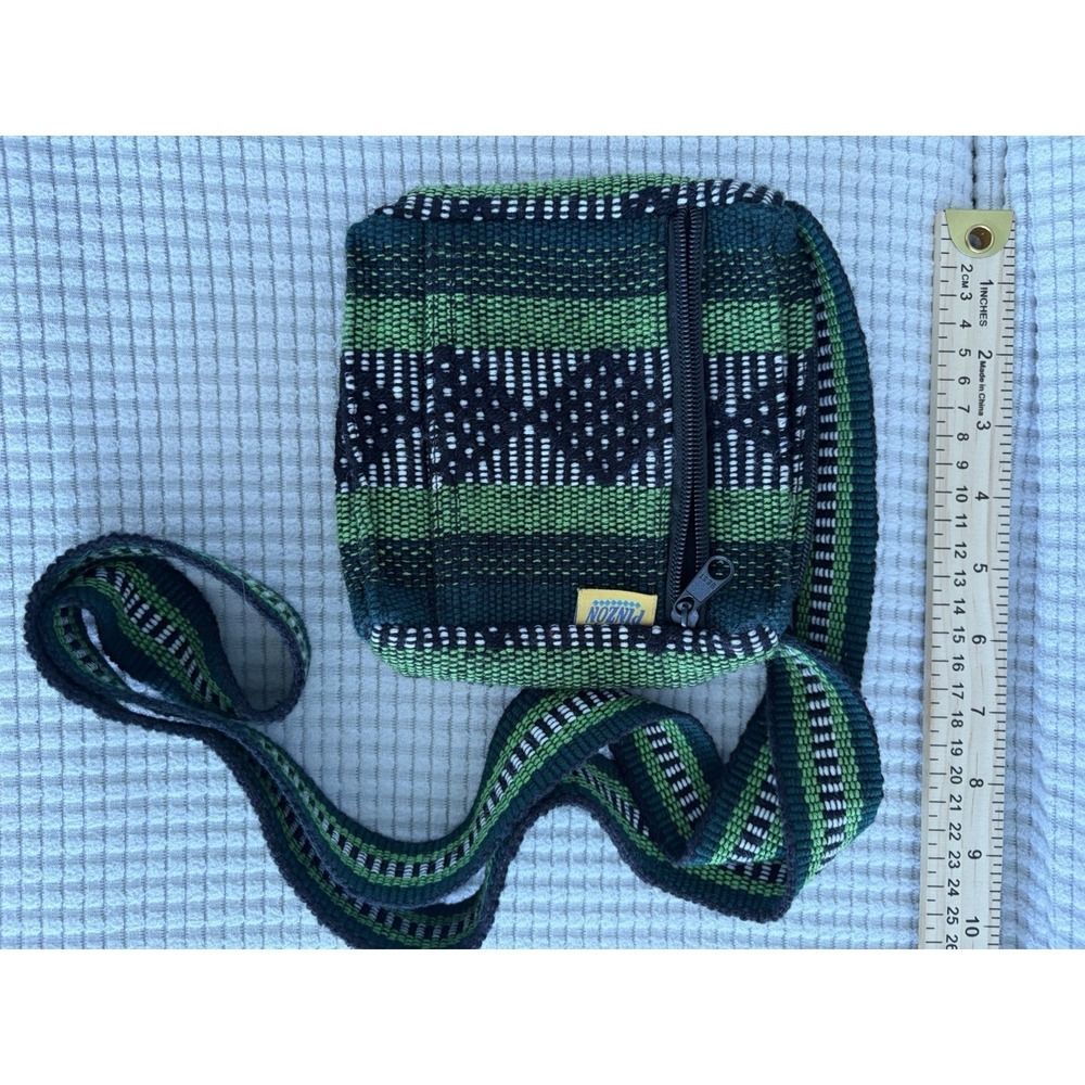 Pinzon Handwoven Boho Crossbody Shoulder Bag Green Black Striped Purse - Picture 9 of 12